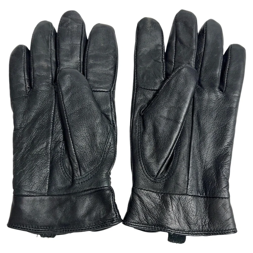 Vintage Black Leather Gloves Fleece Lined Womens XL